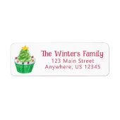Waterverf kerstboom cupcake retouradres etiket (Voorkant)