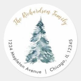 Waterverf kerstboom elegant retouradres ronde sticker