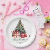 Waterverf Kerstboom Elegant Script Papieren Bordje (Feest)