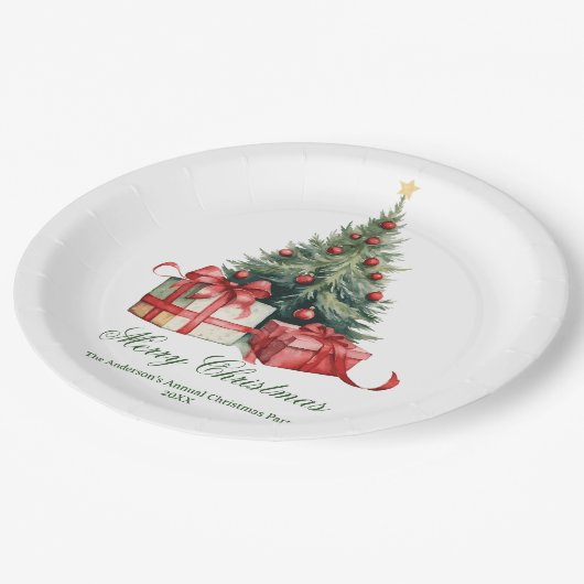 Waterverf Kerstboom Elegant Script Papieren Bordje (Gekanteld)