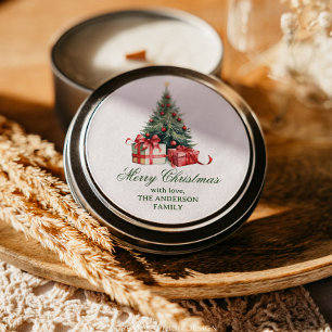 Waterverf Kerstboom Elegant Script Ronde Sticker