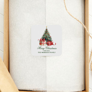 Waterverf Kerstboom Elegant Script Vierkante Sticker