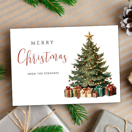  Waterverf Kerstboom Elegante vakantie Kaart