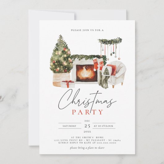 Waterverf kerstboom en Garland-feestdag Kaart (Voorkant)