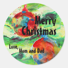 Waterverf kerstboom en Ornamenten op maat Ronde Sticker