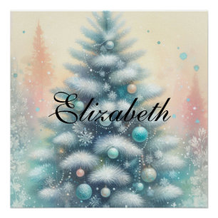 Waterverf kerstboom en Ornamenten Perfect Poster