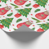 Waterverf kerstboom en teddybeer cadeaupapier (Hoek)