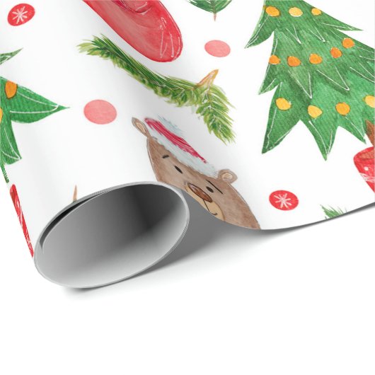 Waterverf kerstboom en teddybeer cadeaupapier (Rol Hoek)