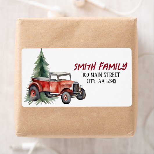 Waterverf Kerstboom en  Vrachtwagen Etiket (Insitu)