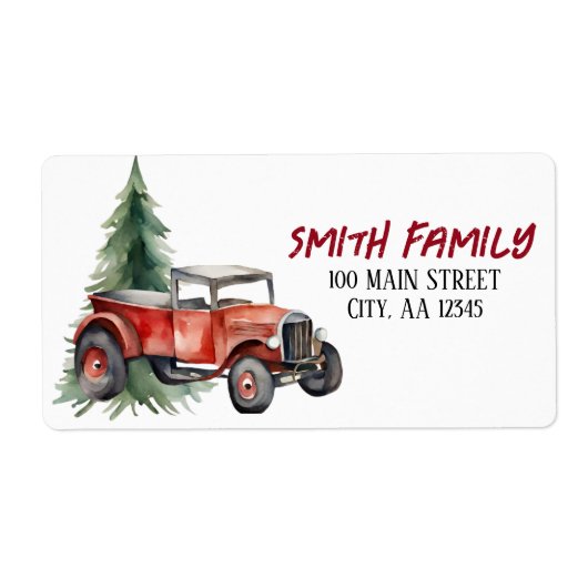 Waterverf Kerstboom en  Vrachtwagen Etiket (Voorkant)