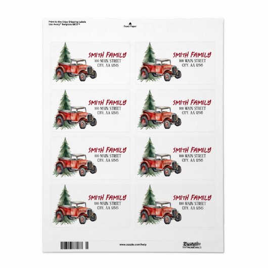 Waterverf Kerstboom en  Vrachtwagen Etiket (Full Sheet)
