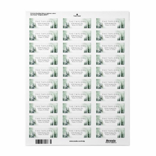 Waterverf kerstboom etiket (Full Sheet)