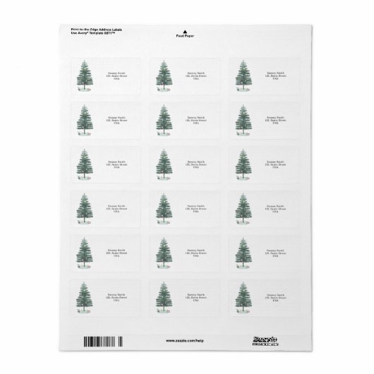Waterverf kerstboom etiket (Full Sheet)