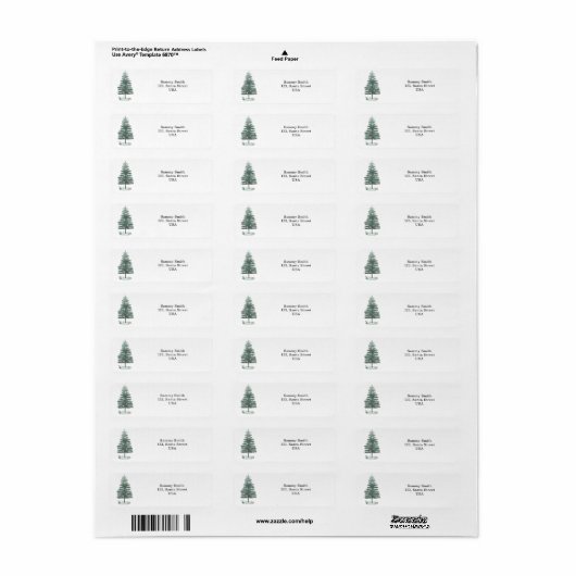 Waterverf kerstboom etiket (Full Sheet)