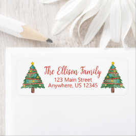 Waterverf kerstboom etiket