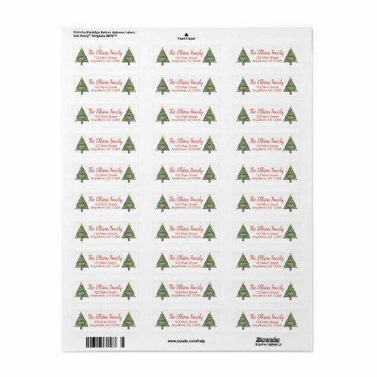 Waterverf kerstboom etiket (Full Sheet)