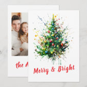 Waterverf Kerstboom Familiefoto Kerst Feestdagenkaart (Voorkant / Achterkant)