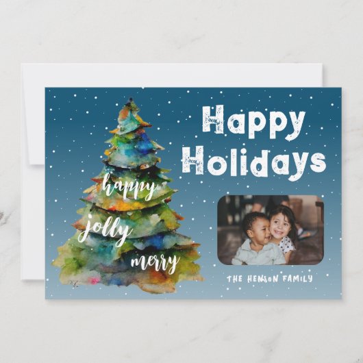 Waterverf kerstboom feestdagenkaart (Voorkant)