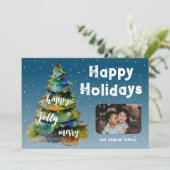 Waterverf kerstboom feestdagenkaart (Staand voorkant)