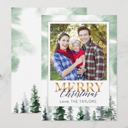 Waterverf kerstboom feestdagenkaart (Voorkant / Achterkant)