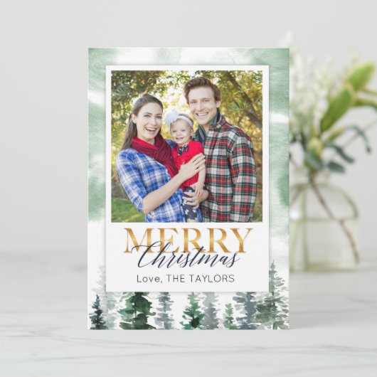 Waterverf kerstboom feestdagenkaart (Staand voorkant)