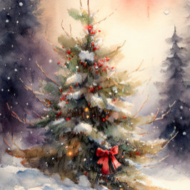 Waterverf kerstboom feestdagenkaart