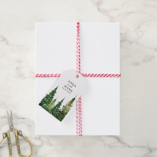 Waterverf kerstboom feestelijke bruiloft cadeaulabel (Met Touw)