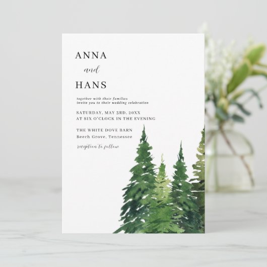 Waterverf kerstboom feestelijke bruiloft kaart (Staand voorkant)