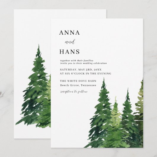 Waterverf kerstboom feestelijke bruiloft kaart (Voorkant / Achterkant)