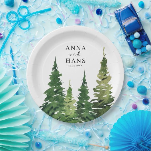 Waterverf kerstboom feestelijke bruiloft papieren bordje (Feest)