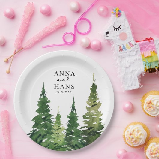 Waterverf kerstboom feestelijke bruiloft papieren bordje (Feest)