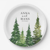 Waterverf kerstboom feestelijke bruiloft papieren bordje (Voorkant)