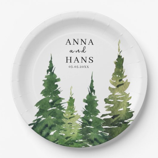 Waterverf kerstboom feestelijke bruiloft papieren bordje (Voorkant)