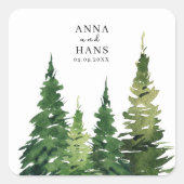 Waterverf kerstboom feestelijke bruiloft vierkante sticker (Voorkant)