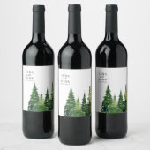 Waterverf kerstboom feestelijke bruiloft wijn etiket (Flessen)