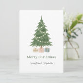 Waterverf kerstboom foto gepersonaliseerd feestdagenkaart (Staand voorkant)