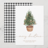 Waterverf kerstboom Gingham | Feestdagenkaart (Voorkant / Achterkant)