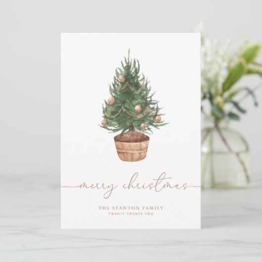 Waterverf kerstboom Gingham | Feestdagenkaart (Staand voorkant)