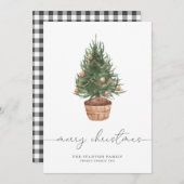 Waterverf kerstboom Gingham | Vakantiegeld Kaart (Voorkant / Achterkant)