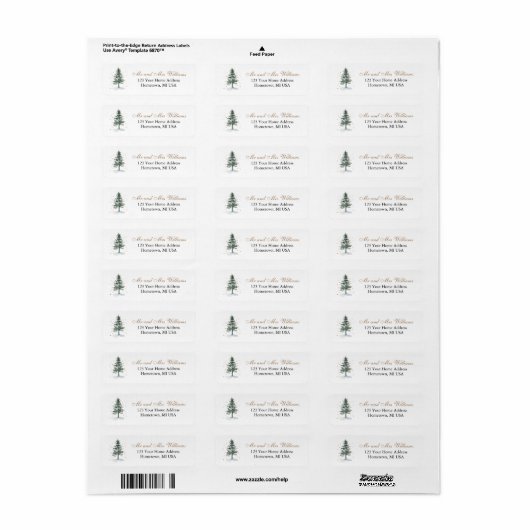 Waterverf kerstboom Gold Return-adres Etiket (Full Sheet)