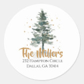 Waterverf kerstboom Gold Return-adres Ronde Sticker (Voorkant)