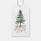 Waterverf Kerstboom Goud Joyeux Noel Cadeaulabel (Voorkant)