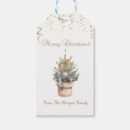 Waterverf kerstboom, gouden Confetti Cadeaulabel