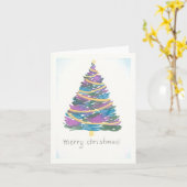 Waterverf Kerstboom - Gouden Garland Kaart (Gele Bloem)