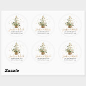 Waterverf kerstboom gouden sterren Klassieke ronde Ronde Sticker (Vel)