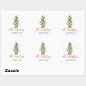 Waterverf kerstboom gouden sterren ronde sticker (Vel)