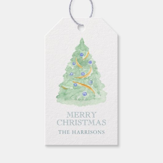 Waterverf Kerstboom Grandmillennial Cadeaulabel (Voorkant)