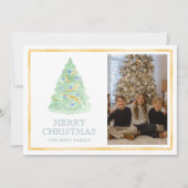 Waterverf Kerstboom Grandmillennial Foto Feestdagenkaart (Voorkant)