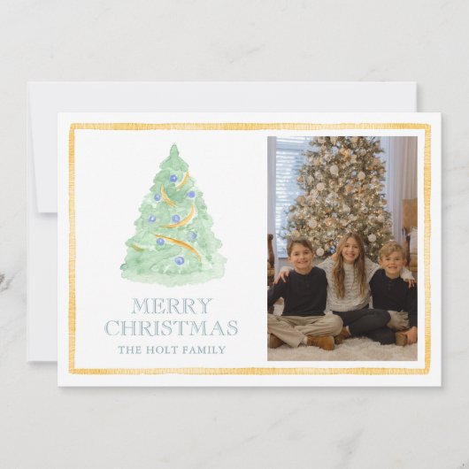 Waterverf Kerstboom Grandmillennial Foto Feestdagenkaart (Voorkant)