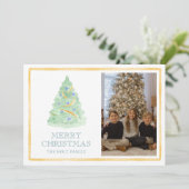 Waterverf Kerstboom Grandmillennial Foto Feestdagenkaart (Staand voorkant)